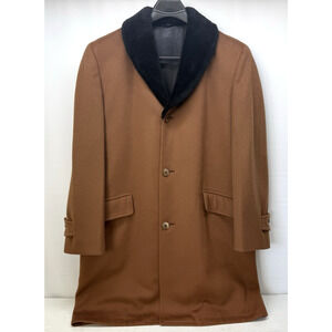 Vintage STONEHAVEN Wool Overcoat Mens Brown /Plaid Wool Lined Shawl Fur Collar